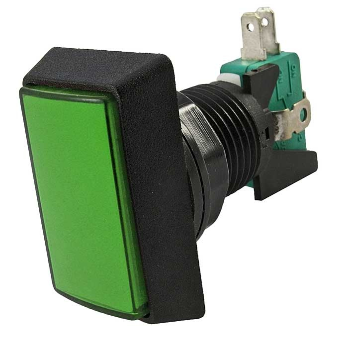 Кнопка GMSI прямоугольная RUICHI 3B-R с LED подсветкой 12 В, 5 А, 30 мОм, 250 В, NO(NC)+NC(NO), зеленая фото 1