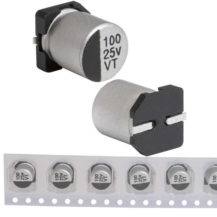 EVT025ADA101M0677 JWCO Конденсатор электролитический SMD, 100 мкФ, 25 В, 6.3х7.7 мм, -55…+105 °C, наработка 2000 часов фото 1