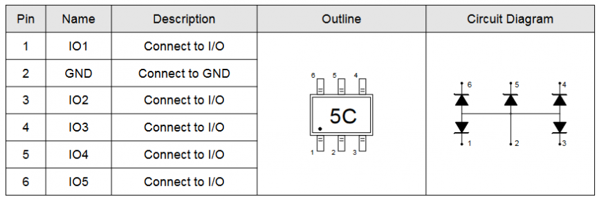 ESDA6V1-5W6 Elecsuper защитная диодная сборка 5 В, 12 А, 150 Вт, SOT-363 фото 2