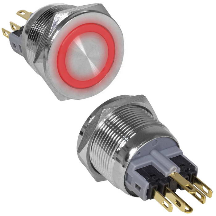 Кнопка антивандальная RUICHI GQ22PF-11ZE/R/N, ON-OFF+OFF-ON, рабочая температура -25…+55 °C, никелированная латунь фото 1
