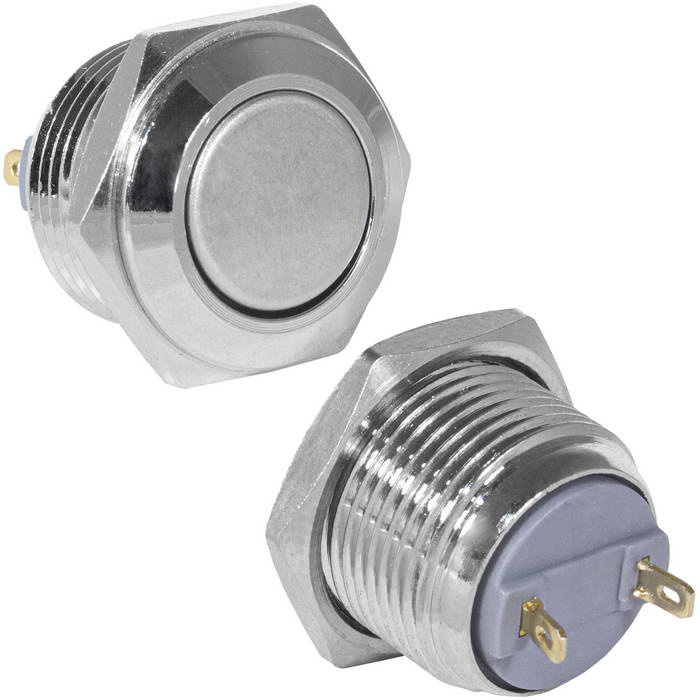 Кнопка антивандальная RUICHI GQ16F-10/J/N, OFF-(ON), рабочая температура -25…+55 °C, никелированная латунь фото 1