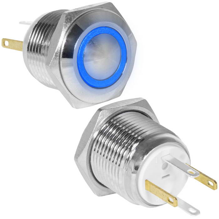 Кнопка антивандальная RUICHI GQ16B-10E/JL/B/N, OFF-(ON), рабочая температура -25…+55 °C, никелированная латунь фото 1