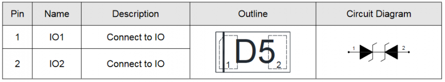 PESD5V0S1BL Elecsuper Защитная диодная сборка 5 В, 15 А, 150 Вт, DFN1006-2L фото 2