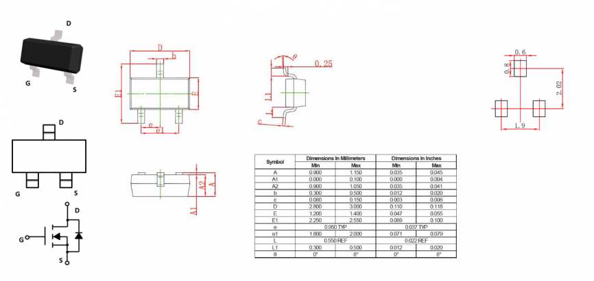 BSN20 SLKOR полевой транзистор (MOSFET), N-канал, 50 В, 0.3А, 2.5 Ом, 1.7 нКл, SOT-23 фото 2