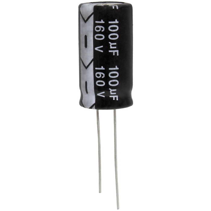 KM101M2CBKJ1325VBK JWCO Конденсатор электролитический радиальный, 100 мкФ, 160 В,      13х25 мм, -25…+105 °C, наработка 2000 часов фото 1