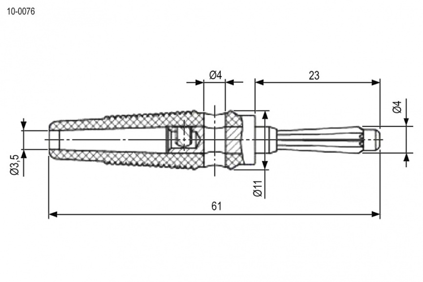 Штекер (коннектор) типа банан RUICHI 10-0076, 11x61 мм, диаметр 4 мм, 32 А, 30 В (AC), 60 В (DC), контакт - никелированная латунь, винтовое крепление, белый фото 2