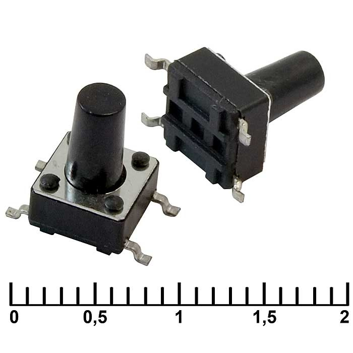 Тактовая кнопка RUICHI IT-1102WD, 6x6x9.5 мм, OFF-(ON), 50 мА, 12 В, 100 мОм фото 1