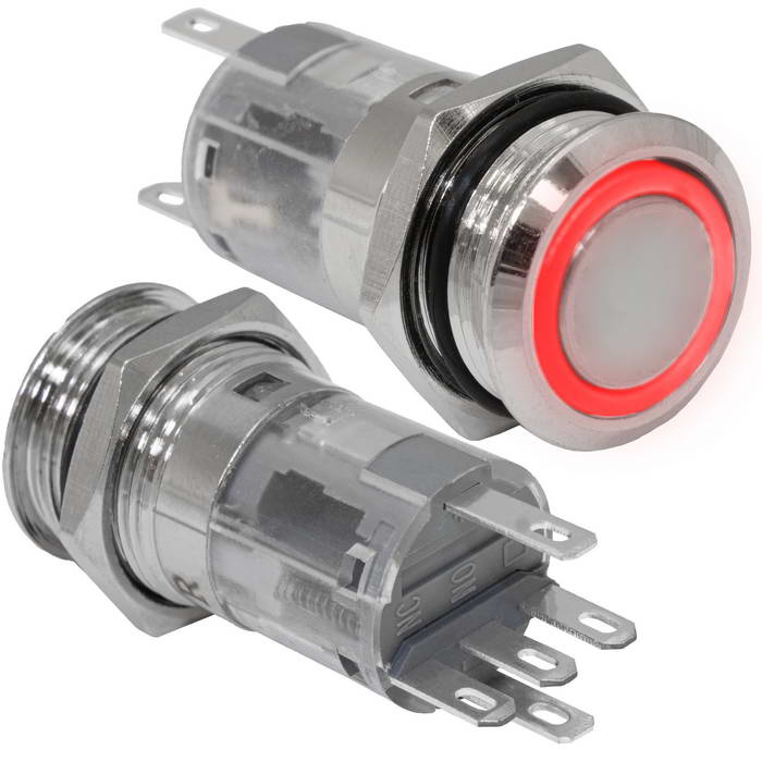 Кнопка антивандальная RUICHI LAS2GQF-11ZE/R/N, ON-ON, рабочая температура -25…+55 °C,    никелированная латунь фото 1