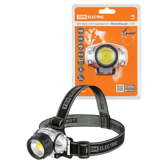 Фонарь TDM "Налобный" 5 Вт COB 3*AAA LED, SQ0350-0073 фото 1