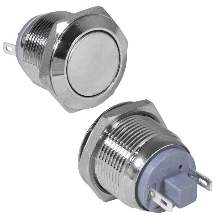 Кнопка антивандальная RUICHI GQ19F-10/J/N, OFF-(ON), рабочая температура -25…+55 °C, никелированная латунь фото 1