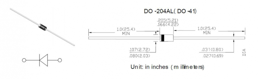 SR160 AM диод Шоттки, 60 В, 1 А, DO-41 фото 2