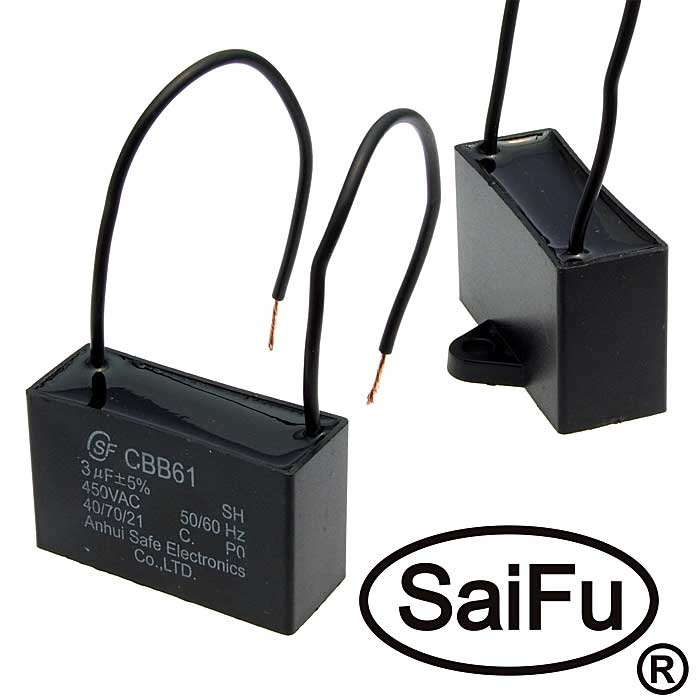Пусковой конденсатор SAIFU CBB61, 3 мкФ, 450 В фото 1