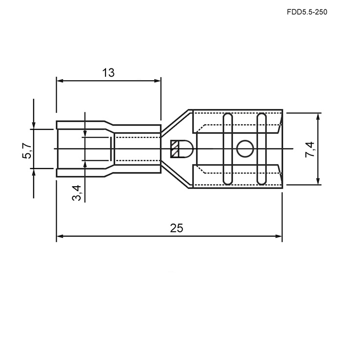 Клемма ножевая изолированная F-типа (гнездо) RUICHI FDD 5.5-250 мм, жёлтая фото 2