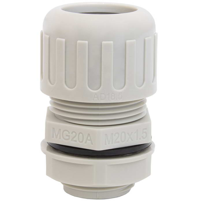 Фитинг герметичный пластиковый ZTM-ELECTRO N-MGW20-18G для гофрированной трубы, диаметр 20 мм, IP68, -40...+100 °C, уплотнитель EPDM, серый фото 1