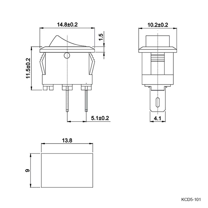 Клавишный переключатель RUICHI KCD5-101-C3-B/2P, ON-OFF, 2 контакта, черный фото 2