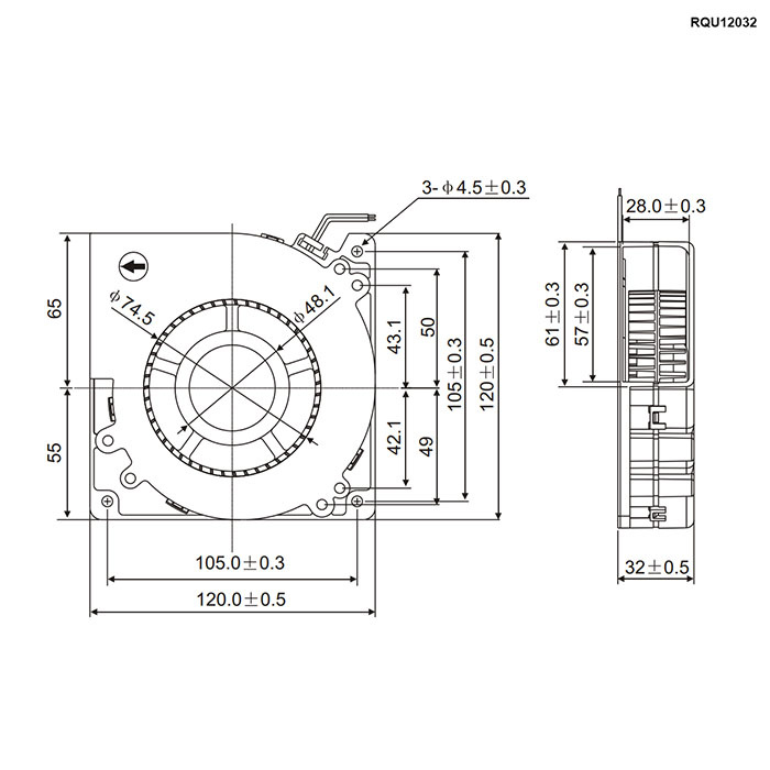 Вентилятор-улитка DC RUICHI RQU12032MS, 12 В фото 2