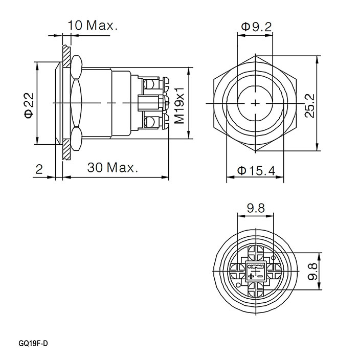 Кнопка антивандальная RUICHI GQ19F-10D/R/N, OFF-(ON), рабочая температура -25…+55 °C, никелированная латунь фото 2