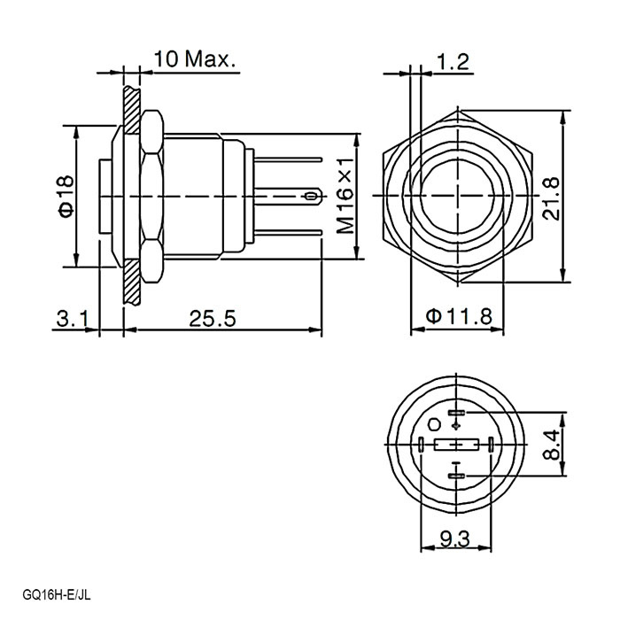 Кнопка антивандальная RUICHI GQ16H-10E/JL/G/N, OFF-(ON), рабочая температура -25…+55 °C, никелированная латунь фото 2