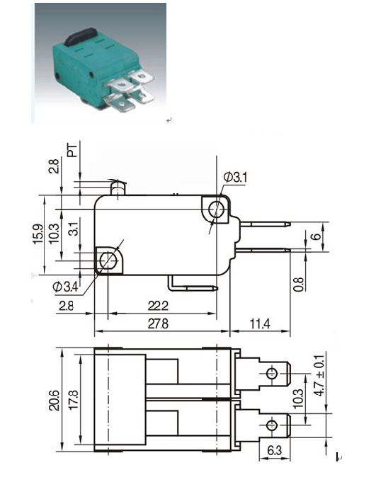 Микропереключатель RUICHI MSW-08, ON-(ON) 6P-2x3P, 5 А, 250 В фото 2