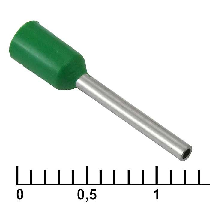 Наконечник на кабель втулочный (трубчатый) изолированный RUICHI DN00510, 20 AWG, 0,5 мм2, длина 14 мм, контакт луженая медь, изолятор винил/нейлон, цвет зеленый фото 1