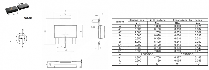 IRFL4310TRPBF JSMSEMI полевой транзистор (MOSFET), N-канал, 100 В, 5 А, 120 мОм, 18 нКл, SOT-223 фото 2