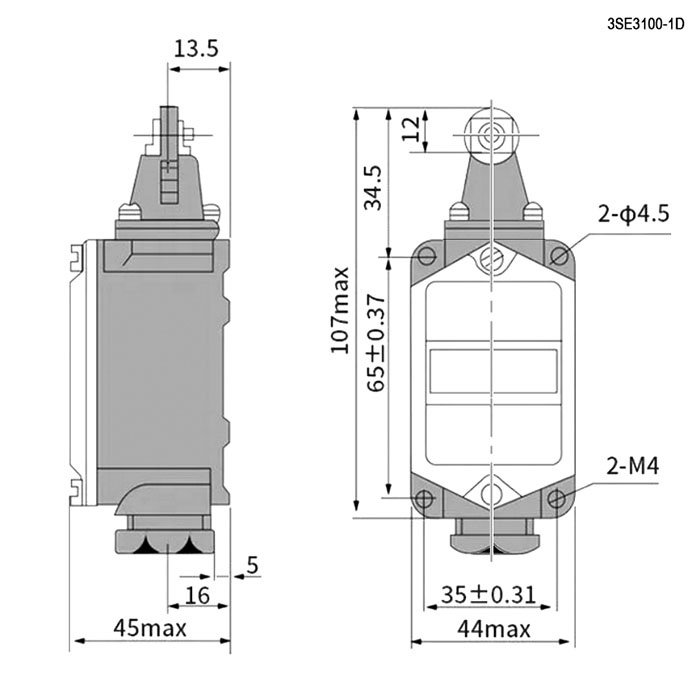 Выключатель путевой с нажимным роликом RUICHI 3SE3 100-1D, 64х32х26 мм, NO-NC, 4P, 2.5 мм2, 10 А, 240 В, IP67, корпус алюминиевый фото 2