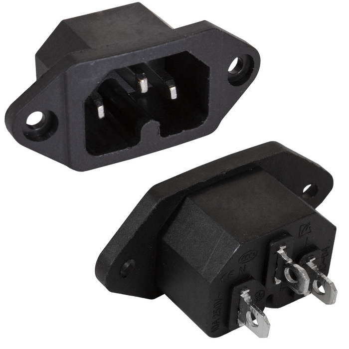 Разъем питания сетевой C16 IEC 320 AC-012 RUICHI, 3 контакта, 250 В, 10 А, -25…+70 °C, нейлон, черный фото 1