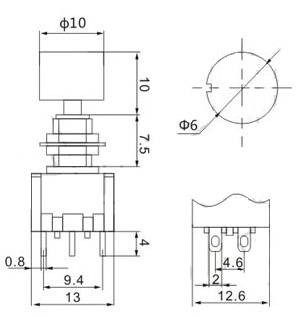 Кнопочный переключатель RUICHI TS-009, ON-ON, 5 А, 250 В, 100 мОм, круглый, красный фото 2