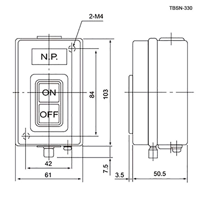 Кнопочный пост RUICHI GB7-B102, 2-х местный, N/C+N/O - пуск/остановка электрооборудования, IP40, 10 А, 103Х61х50.5 мм, открытой установки, серый, кнопка черная "ONT", кнопка красная "OFF" фото 4