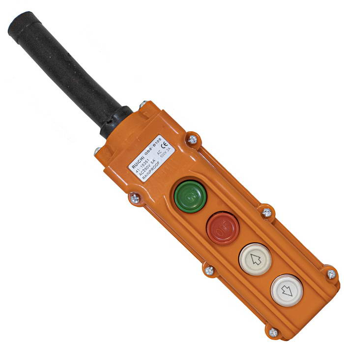 Пост 4-х кнопочный на кабель RUICHI GB8-B105, 50х70х200 мм, 250 В, 5 А, 50 мОм, -25…+70 °С, пластик, крышка ABS, оранжевый фото 1