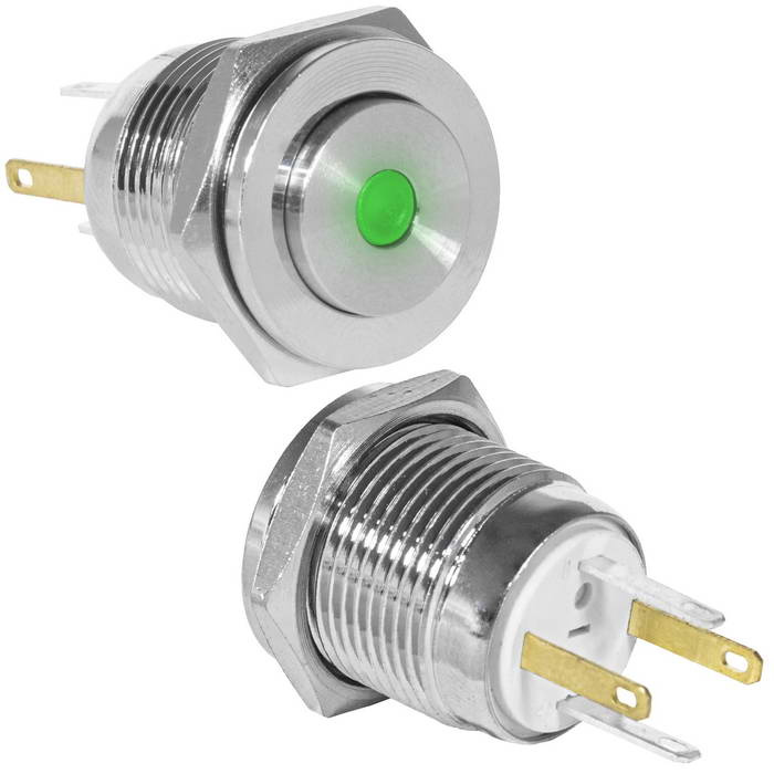 Кнопка антивандальная RUICHI GQ16PH-10D/JL/G/N, OFF-(ON), рабочая температура -25…+55 °C, никелированная латунь фото 1