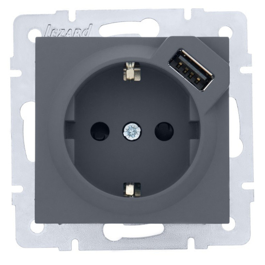 Розетка VESNA 742-3488-181 1-ая з/к + USB-разъем (без рамки) графит с/у LEZARD фото 1