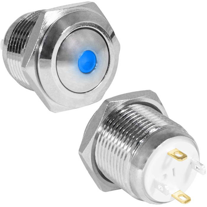 Кнопка антивандальная RUICHI GQ16B-10D/J/B/N, OFF-(ON), рабочая температура -25…+55 °C, никелированная латунь фото 1
