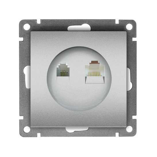 Розетка "АФИНА" (A0052-S) компьютерная + телефонная RJ45 RJ12 серебро с/у (без рамки) УНИВЕРСАЛ фото 1