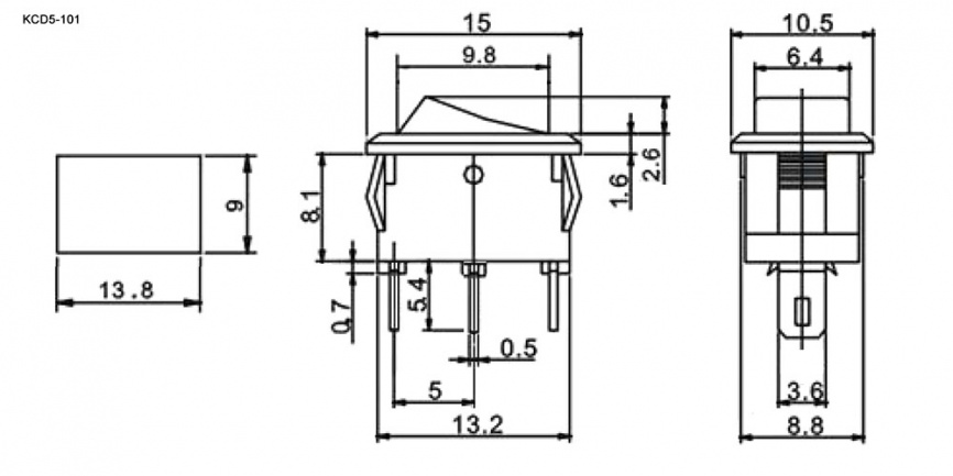 Клавишный переключатель RUICHI KCD5-101-C2-B/3P, ON-OFF, 3 контакта, черный фото 2