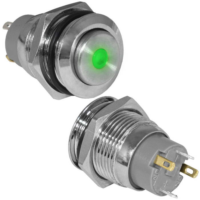 Кнопка антивандальная RUICHI GQ16H-10Z/J/G/N, OFF-ON, рабочая температура -25…+55 °C, никелированная латунь фото 1