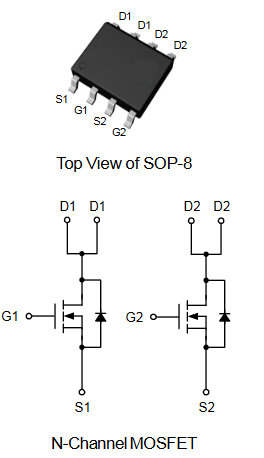 AO4822 JSMSEMI полевой транзистор (MOSFET), N+N канал, 30 В, 8 А, SOP-8 фото 2