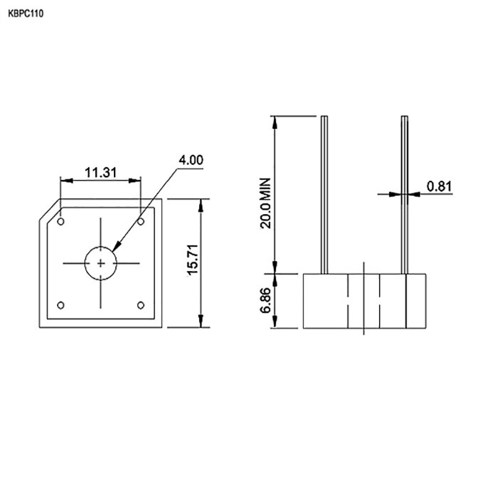 KBPC110 RUICHI диодный мост, 1000 В, 3 А, KBPC-6 фото 2