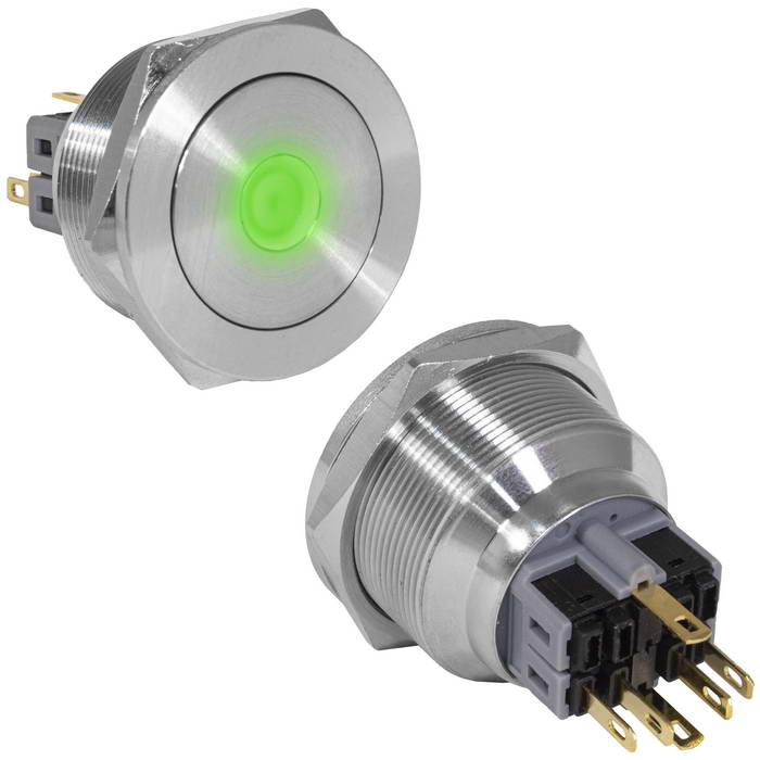 Кнопка антивандальная RUICHI GQ30PF-11ZD/G/N, ON-OFF+OFF-ON, рабочая температура -25…+55 °C, никелированная латунь фото 1