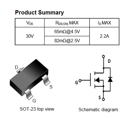 FDN337N SLKOR полевой транзистор (MOSFET), N-канал, 30 В, 2.2 А, 65 мОм, SOT-23 фото 2