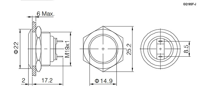 Кнопка антивандальная RUICHI GQ19SF-10Z/J/N, OFF-ON, рабочая температура -25…+55 °C, никелированная латунь фото 2
