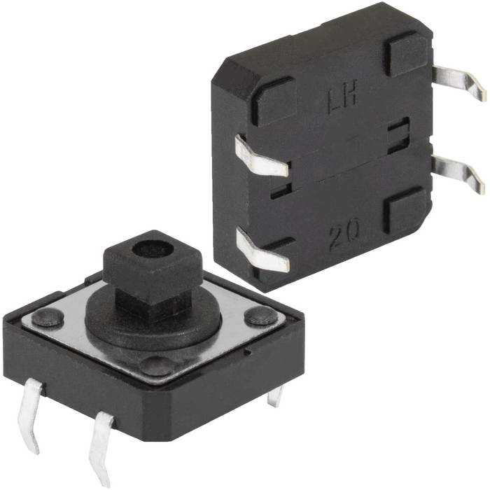 Тактовая кнопка RUICHI KAN1210-0731B, 12x12x7 мм, OFF-(ON), 50 мА, 12 В, 100 мОм, толкатель с отверстием квадратный фото 1