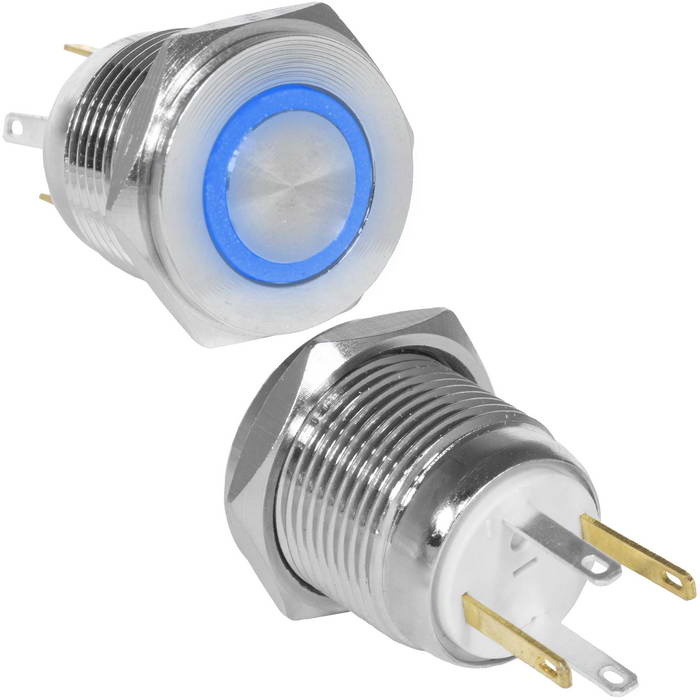 Кнопка антивандальная RUICHI GQ16PF-10E/JL/B/N, OFF-(ON), рабочая температура -25…+55 °C, никелированная латунь фото 1