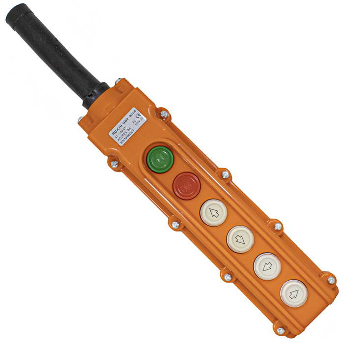 Пост 6-ти кнопочный на кабель RUICHI GB8-B106, 50х70х260 мм, 250 В, 5 А, 50 мОм, -25…+70 °С, пластик, крышка ABS, оранжевый фото 1