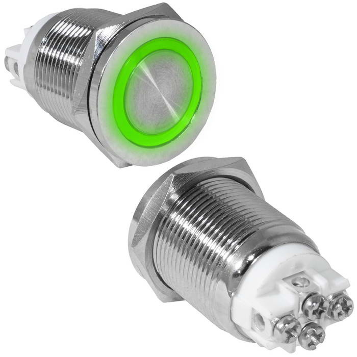 Кнопка антивандальная RUICHI GQ19PF-10ZE/G/N, OFF-ON, рабочая температура -25…+55 °C, никелированная латунь фото 1