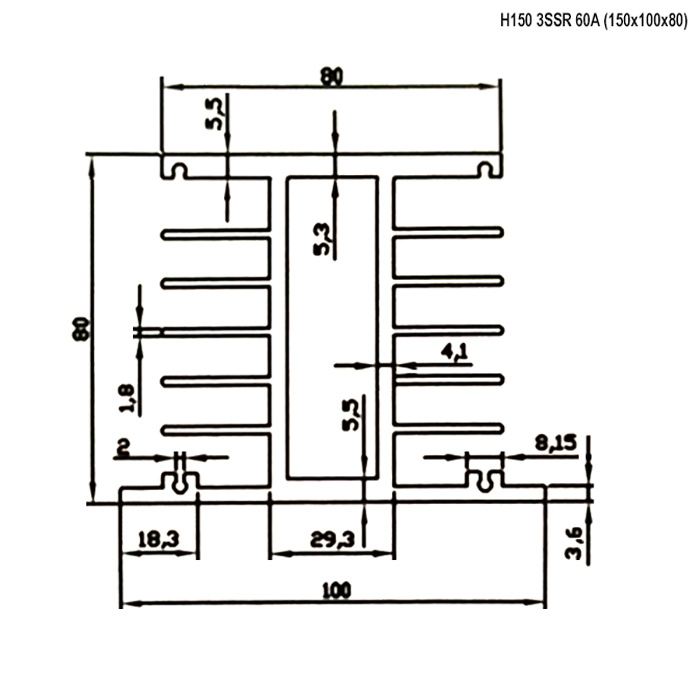 Радиатор для трехфазного SSR RUICHI H150, 60А, алюминиевый фото 2