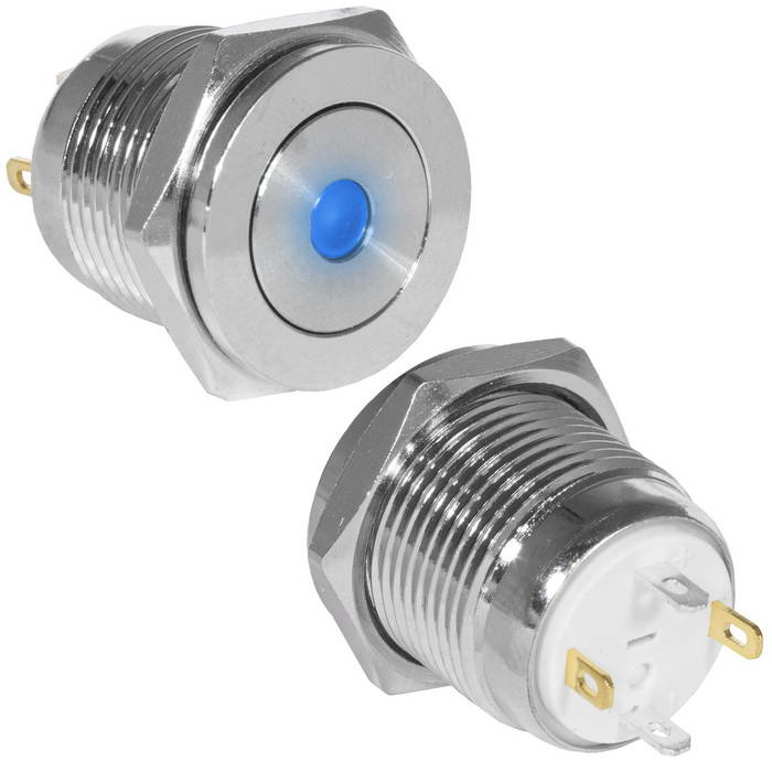 Кнопка антивандальная RUICHI GQ16PF-10D/J/B/N, OFF-(ON), рабочая температура -25…+55 °C, никелированная латунь фото 1