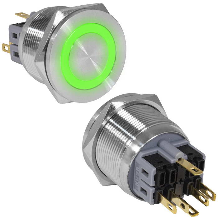 Кнопка антивандальная RUICHI GQ25PF-11ZE/G/N, ON-OFF+OFF-ON, рабочая температура -25…+55 °C, никелированная латунь фото 1