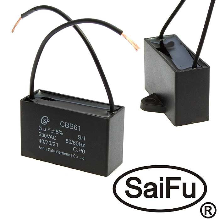 Пусковой конденсатор SAIFU CBB61, 3 мкФ, 630 В фото 1
