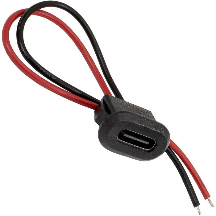 Разъём TYPE-C-2Pin-Y RUICHI, длина кабеля 105 мм, 2 контакта под пайку, 5 А, 20 В, корпус  пластиковый черный фото 1